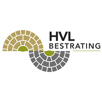 Logo voor HVL bestrating met groen, grijs, zand en zwart