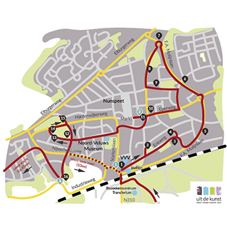 Illustratie plattegrond voor kunstfietsroute Nunspeet uit de kunst, Krekwerk