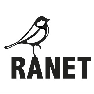 concept logo voor een bedrijf met vette letters en erboven een illustratie van een koolmees in zwart tegen witte achtergrond